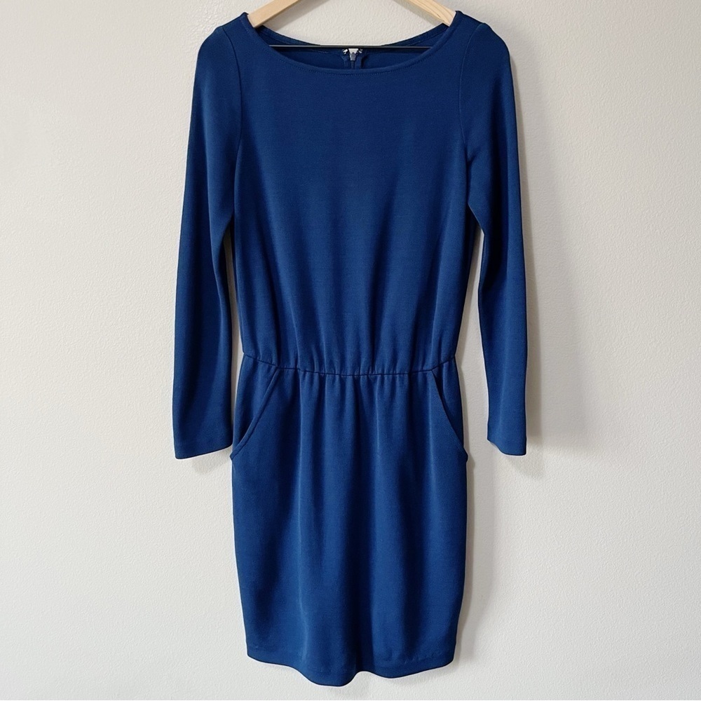 St. John Black Label Boutiques Long Sleeve Drop Waist Dress Blue Size 4 Pockets